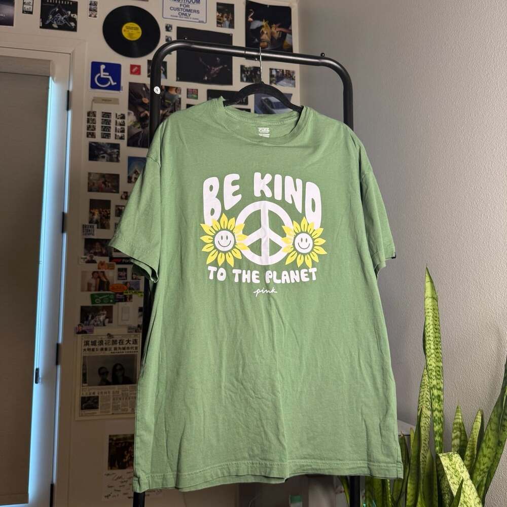 Victoria's Secret PINK Be Kind To The Planet Green Graphic T-Shirt